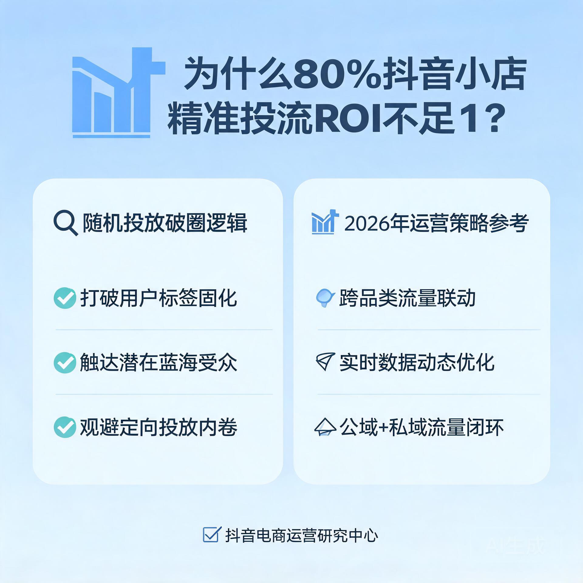 为什么80%抖音小店精准投流ROI不足1?随机投放破圈逻辑与2026年运营策略参考
