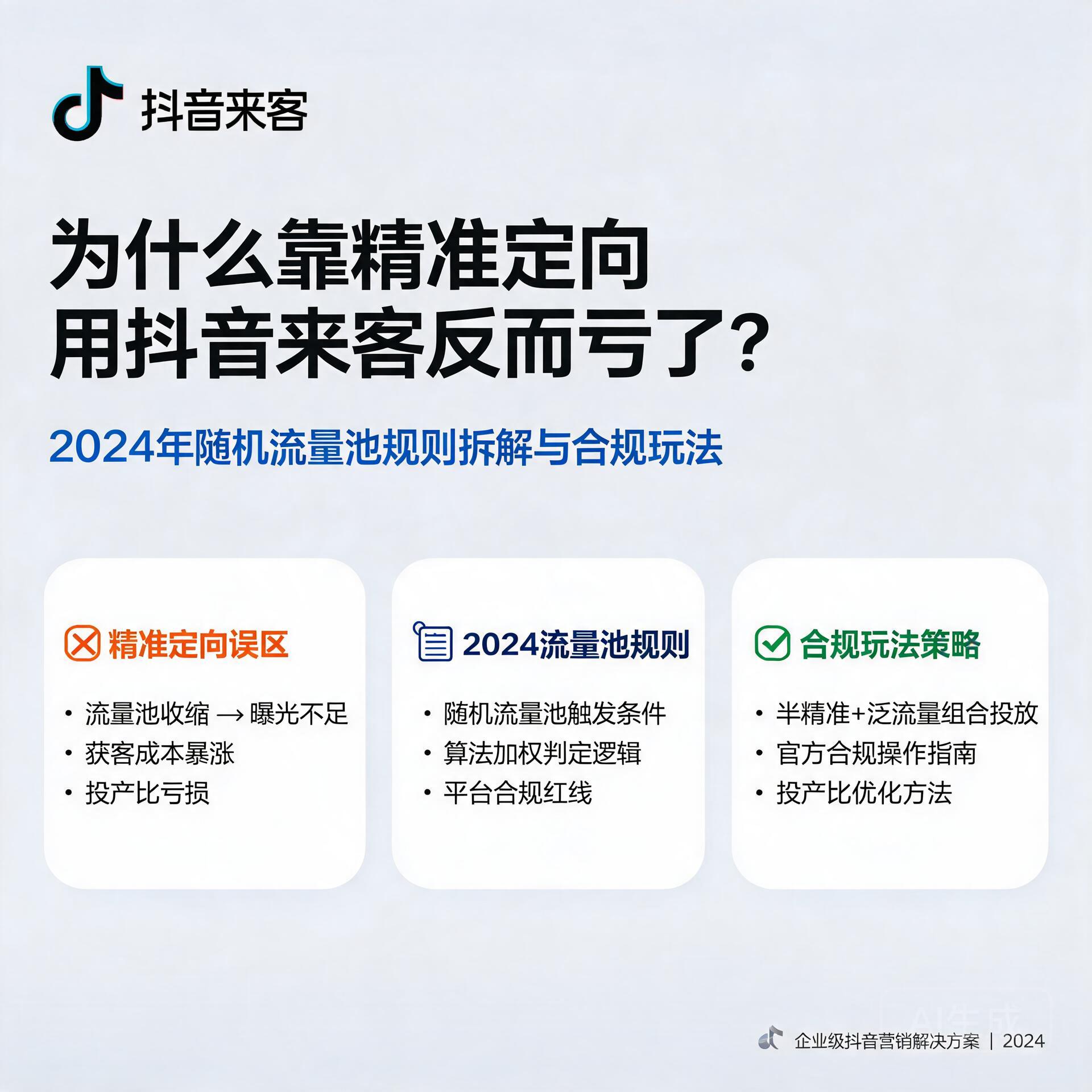 为什么靠精准定向用抖音来客反而亏了？2024年随机流量池规则拆解与合规玩法
