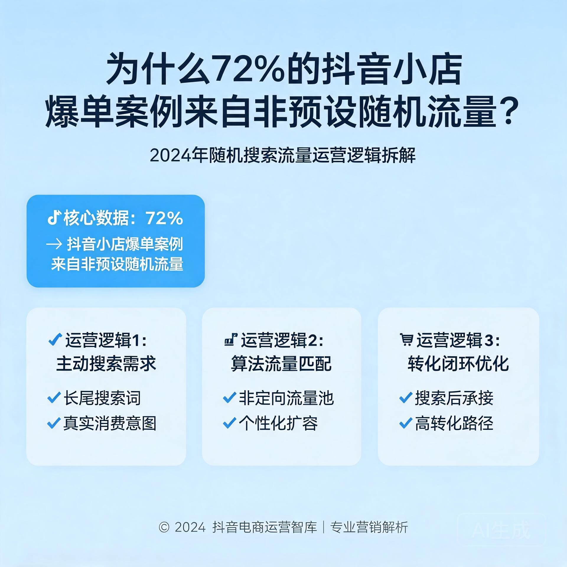 为什么72%的抖音小店爆单案例来自非预设随机流量？2024年随机搜索流量运营逻辑拆解