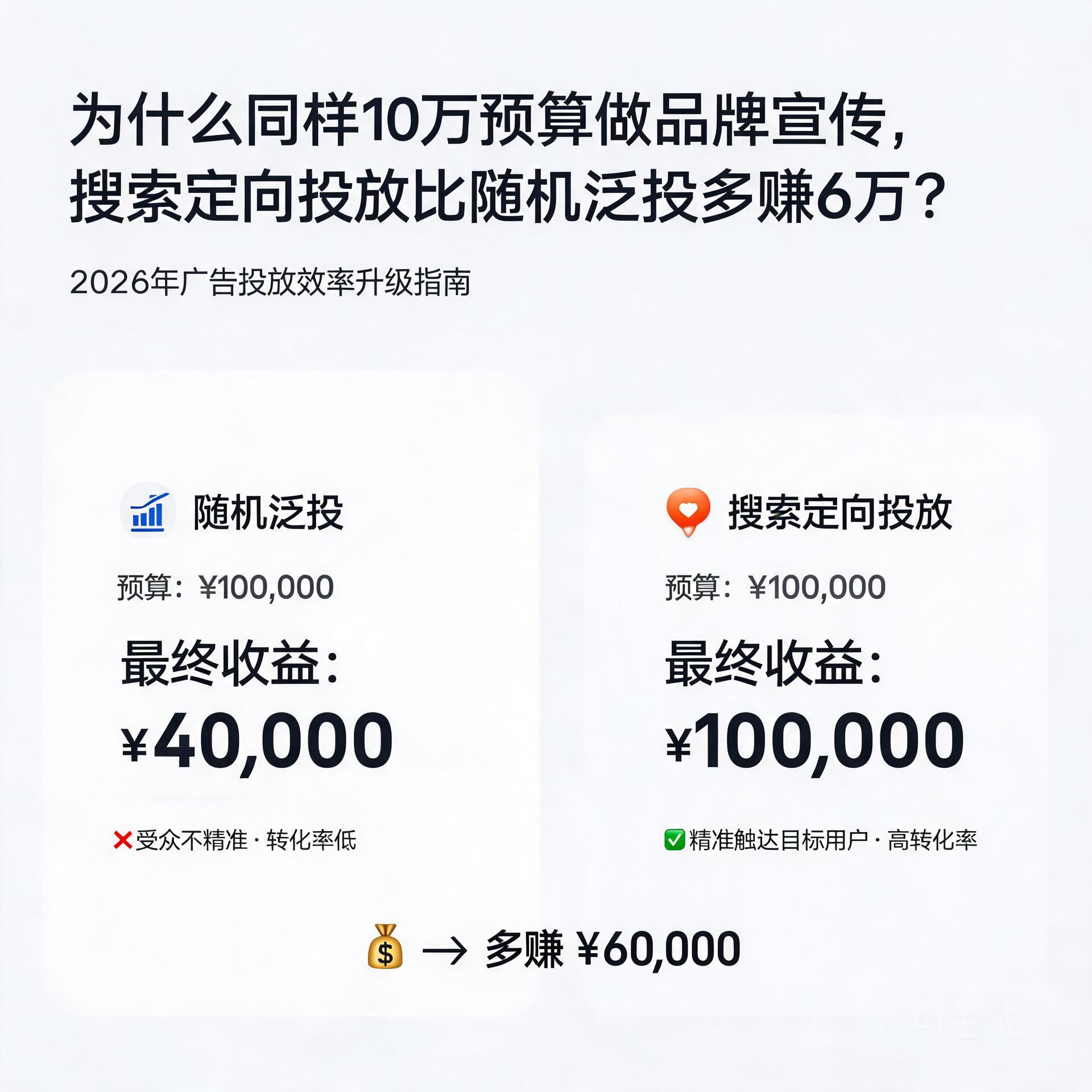 为什么同样10万预算做品牌宣传,搜索定向投放比随机泛投多赚6万?2026年广告投放效率升级指南